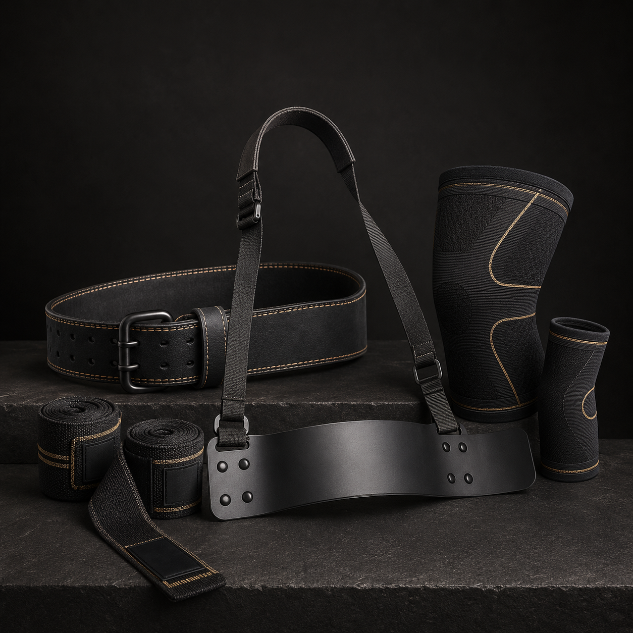 Korvyro hand wraps, gym belt, sleeves and arm blaster